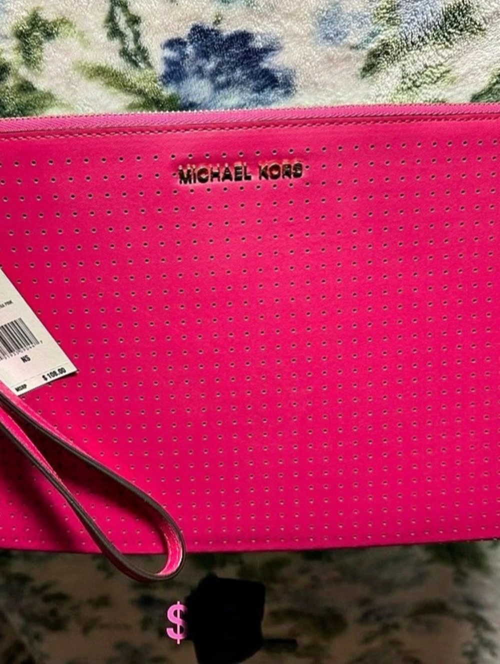 Michael Kors Perforated Wristlet Clutch Pink